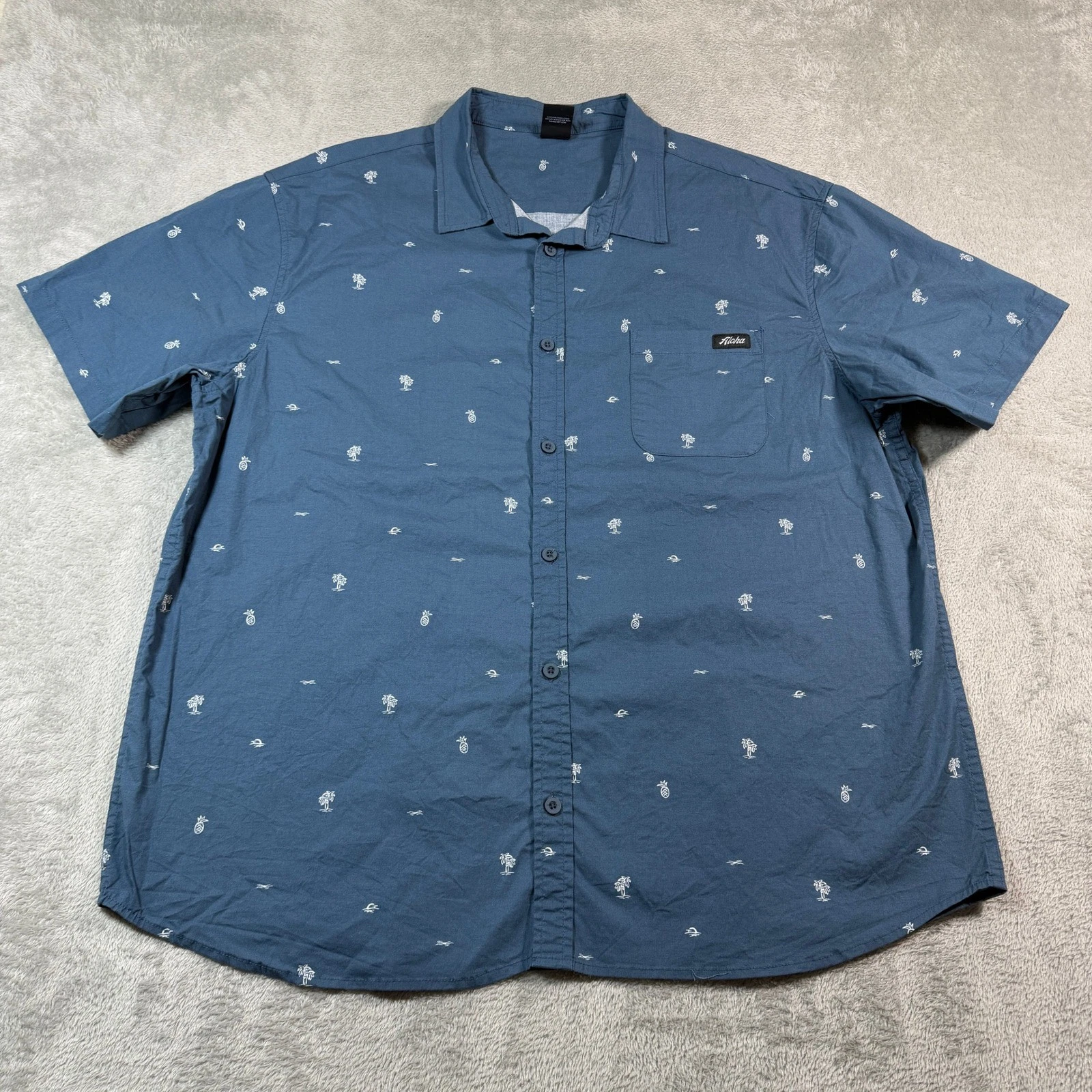 T&C Hawaii Button Down Shirt Mens 2XL Blue Tropical Pineapple Palm Tree Aloha