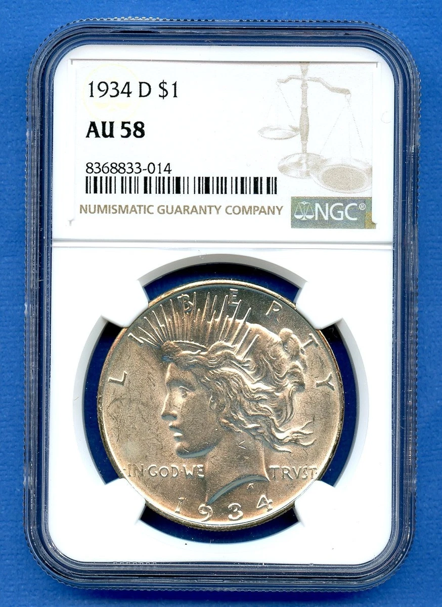 1934年 AU58 NGC アメリカ ピース銀貨  1934年 AU58 NGC アメリカ ピースダラー 銀貨 コイン｜Yahoo!フリマ