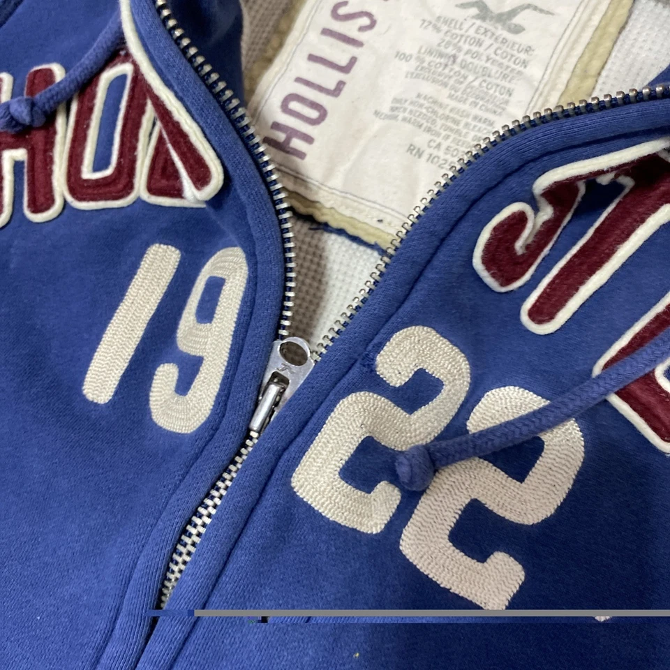 De Colección Y2K Hollister Sudadera con Capucha Para Hombres L Azul Línea Térmica Chaqueta Azul Pesado Foto 4 de 4