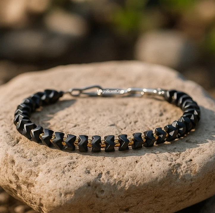 Pulsera de energía de hematita para hombre puesta a tierra cristal curativo joyería regalo de Navidad Foto 3 de 4