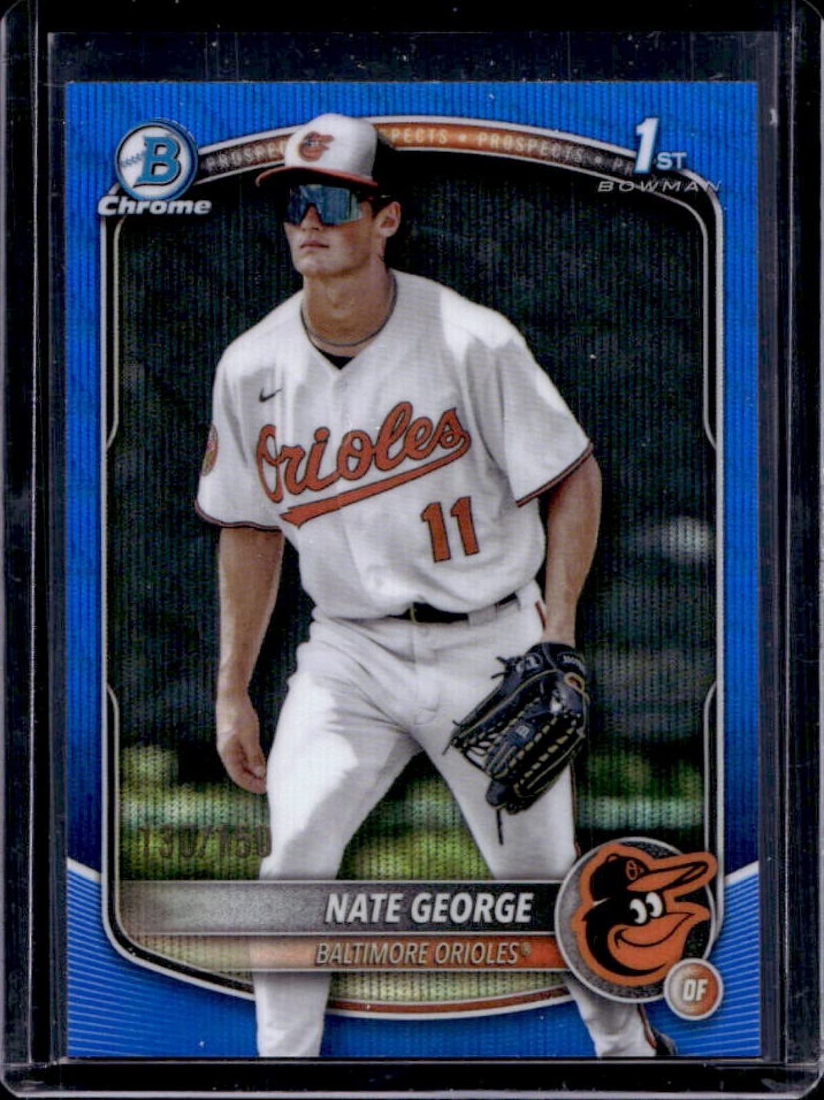 2025 Bowman Chrome Nate George Blue Wave Refractor 1st Prospect #30/150 Orioles