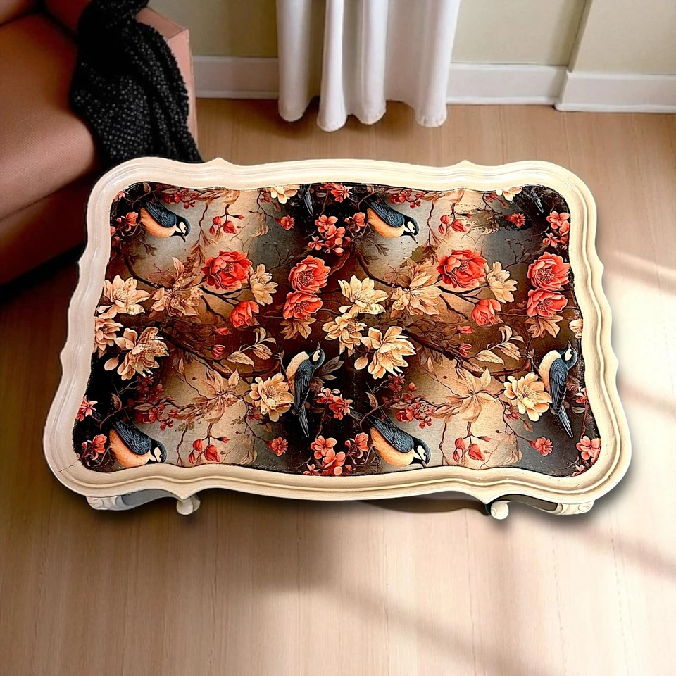 Elegante mesa de centro floral artesanal con detalles para sala de estar Foto 2 de 4