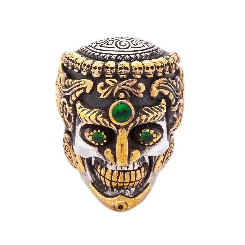 Anello con teschio tibetano etnico in argento sterling 925 da uomo gotico... - Immagine 2 di 4