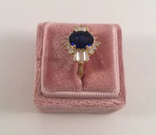 Vintage Jewellery Gold Ring Blue and White Sapphires Antique Deco Jewelry sz 7 - Picture 4 of 9