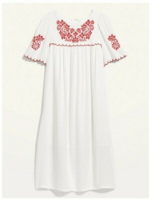 Old Navy- Embroidered Red and White Short Sleeve Midi Swing Dress- XS- NWT  | eBay