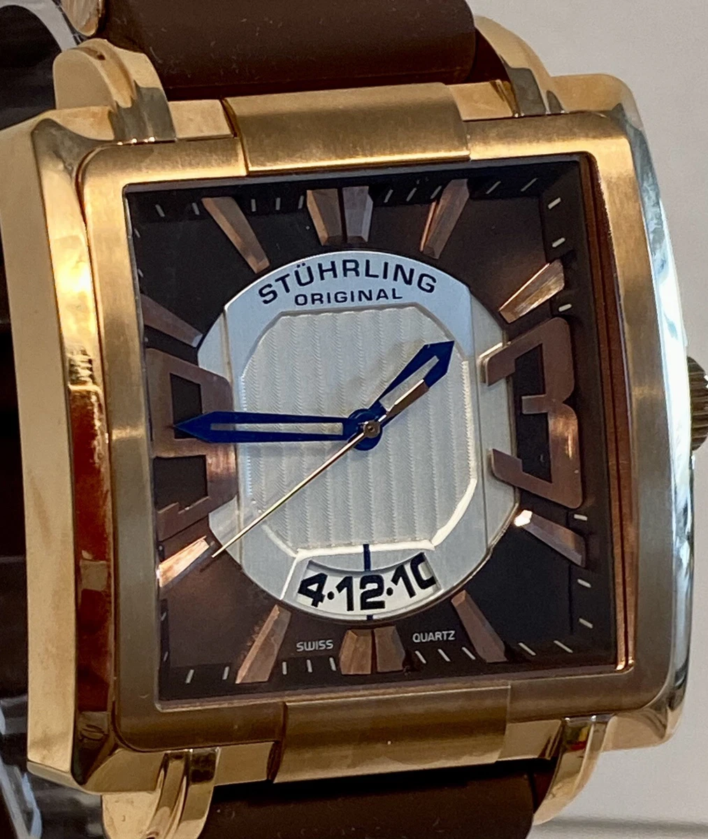Chocolate Square Rosetone Brown 44mm Swiss Quartz STUHRLING Mens