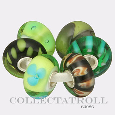Authentic Trollbeads Silver Green  Kit - 6 Beads Trollbead  63026 TGLBE-00008