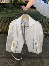 House Of Cb Pu Leather Jacket White Zips Size Large Uk 10 New With Tags