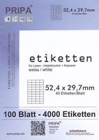 100 Blatt = 4000 Etiketten Format 52,4 X 29,7 Mm Selbstklebend Auf Din A4 Pripa