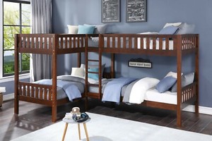 COOL CHERRY FINISH SPACE SAVING CORNER FOUR (4) BUNK BED BEDROOM FURNITURE SALE