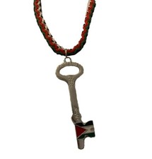 colored rope with Palestine flag engraved in a silver key necklace