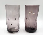 Vintage Blenko Glass 418-L Dimpled Tumbler Set of 2 in Color Mulberry 6" Tall