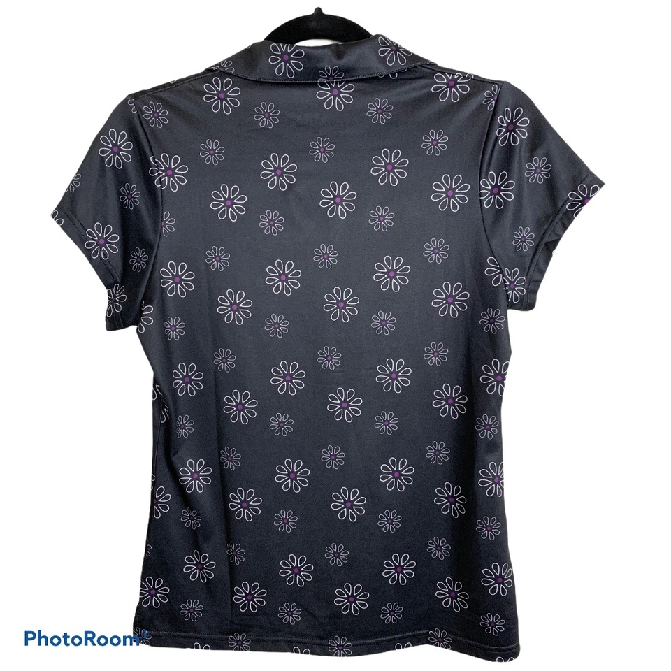 Camisa polo floral negra púrpura talla S de Ixspa para mujer Foto 3 de 4