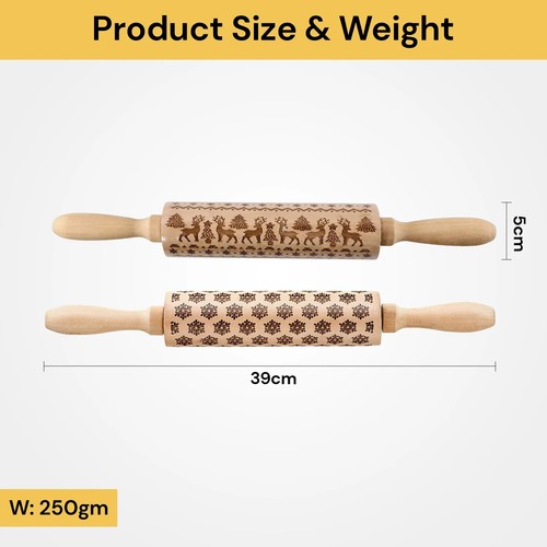 Christmas Wooden Embossing Rolling Pin Engraved Baking Cookies Cake Roller AUS - Picture 10 of 12