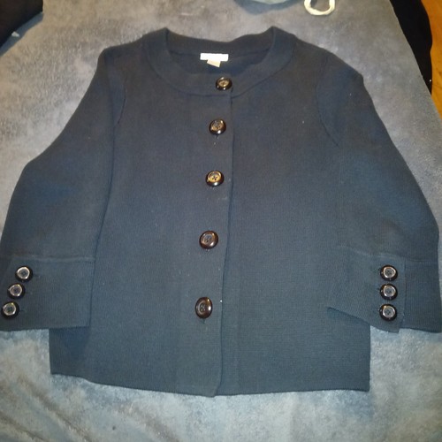 Vintage Harolds Strickjacke Pullover Jacke L schwarz Baumwolle 3/4 Arm große Knöpfe