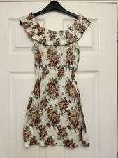 Apricot Off Shoulder White Stretch Summer Dress With Red Floral Print Size S