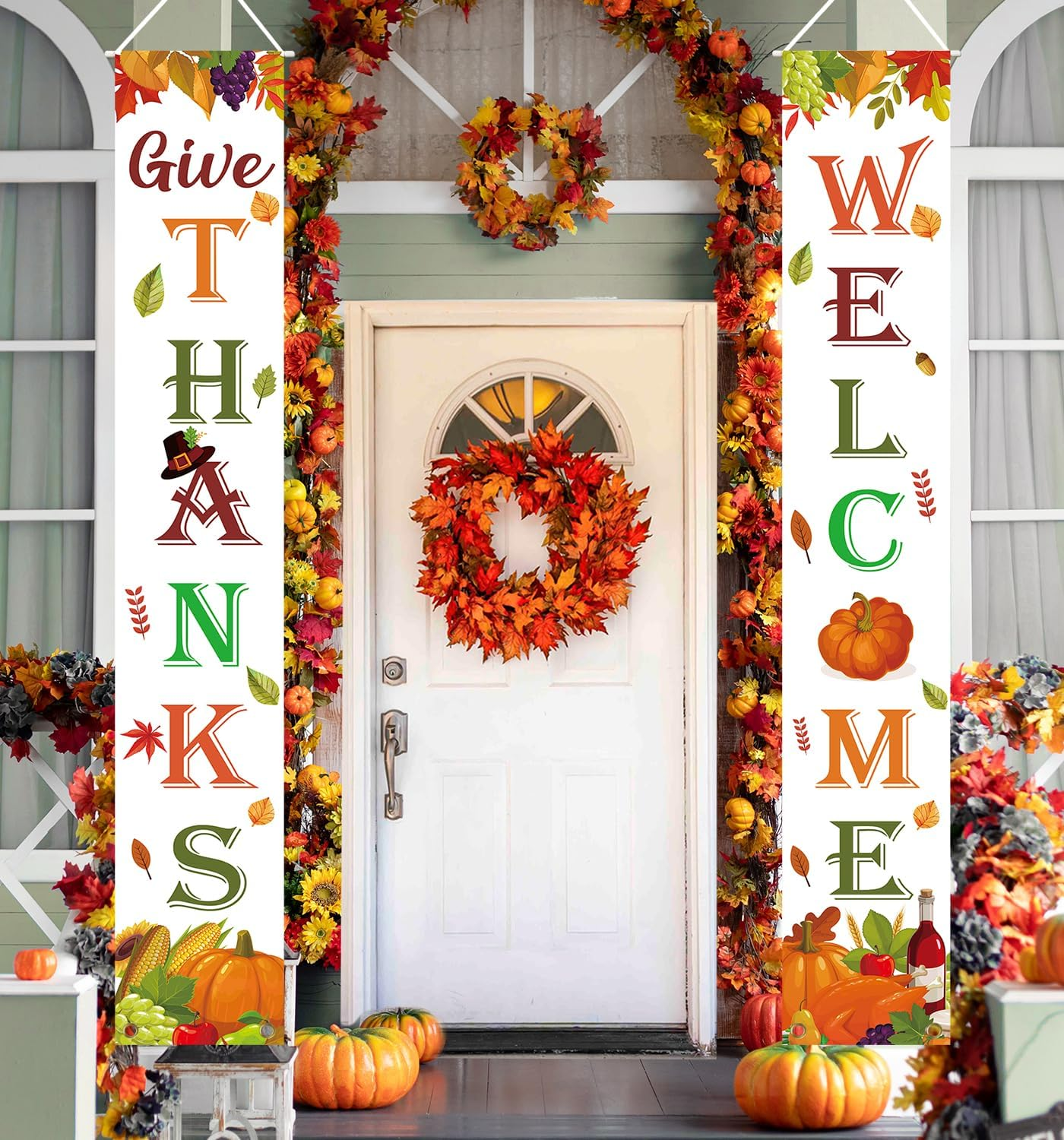 Thanksgiving Banner 72x12 Inches Turkey Pumpkin Fall Decor for Home Porch Party  