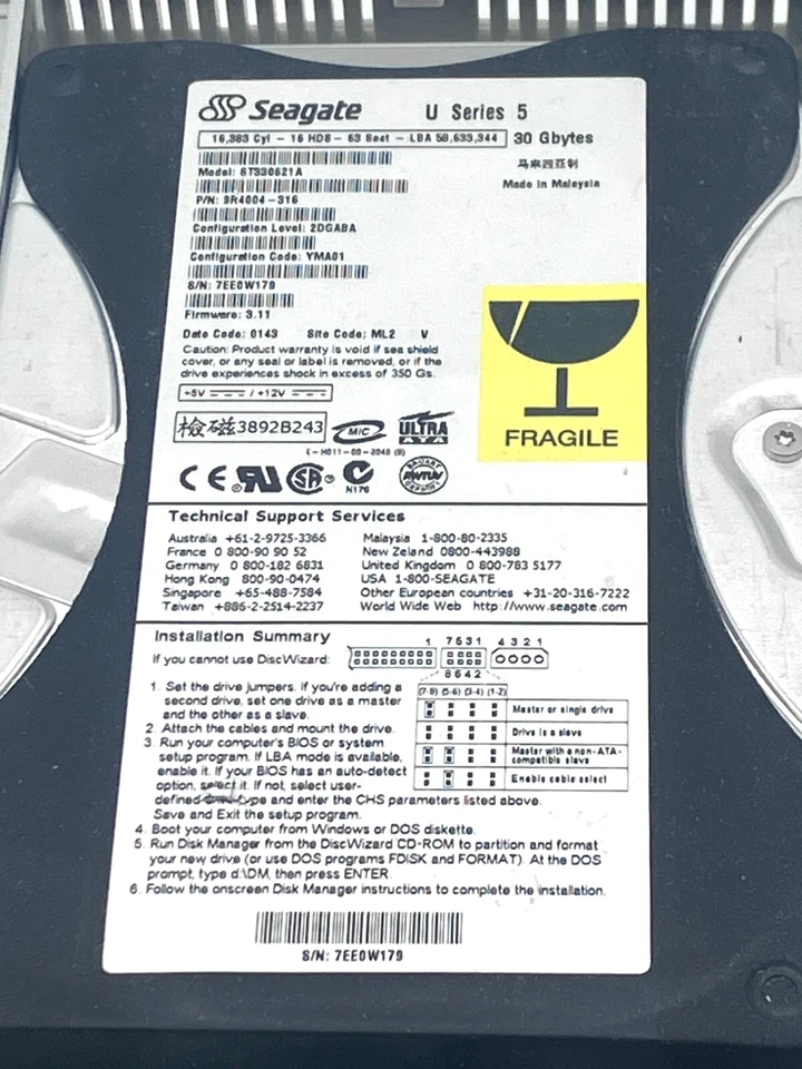 SEAGATE ST330621A 9R4004-316 30GB Firmware 3.39 Date Code 0143 ATA 3.5" HDD - Image 2 of 4