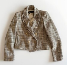 Zara tweed double breasted cropped blazer gold buttons SIZE XS women