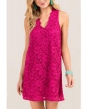 Francesca's Collection Fuchsia Shift Flirty Floral Lace Mini Dress Size M NWT