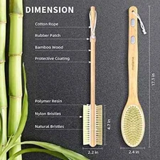 Long Handle Body Brush Bamboo Dual-Sided Back Scrubber Shower Bath Spa Wet / Dry