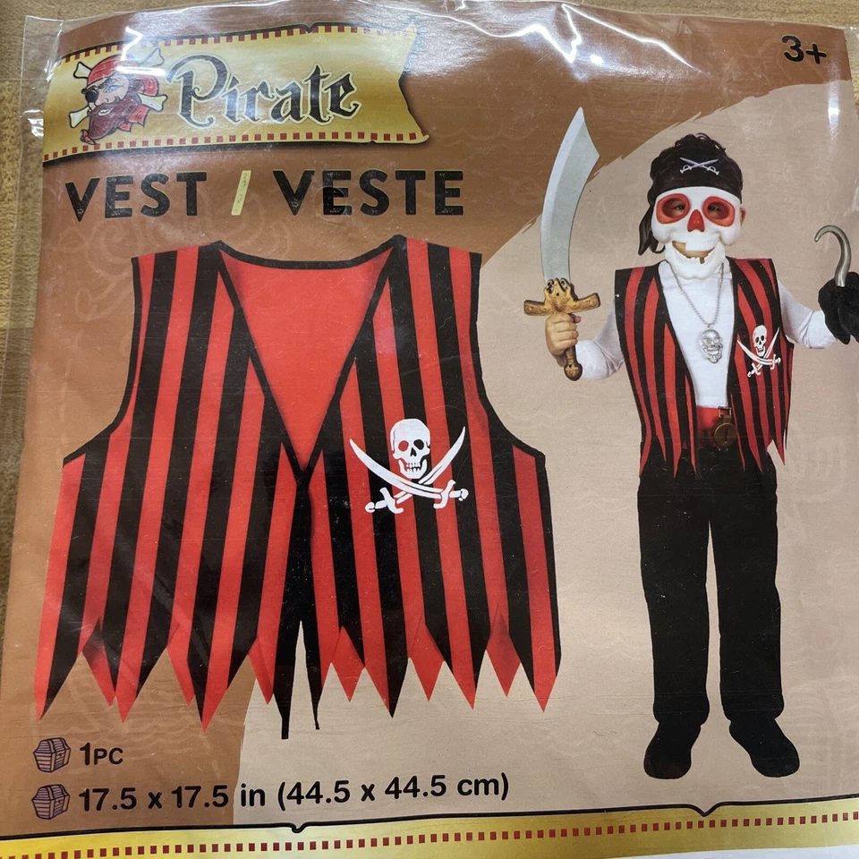 НОВЫЙ детский пиратский костюм аксессуары набор ролевая игра реквизит жилет глаз нашивка крюк - Изображение 2 из 4