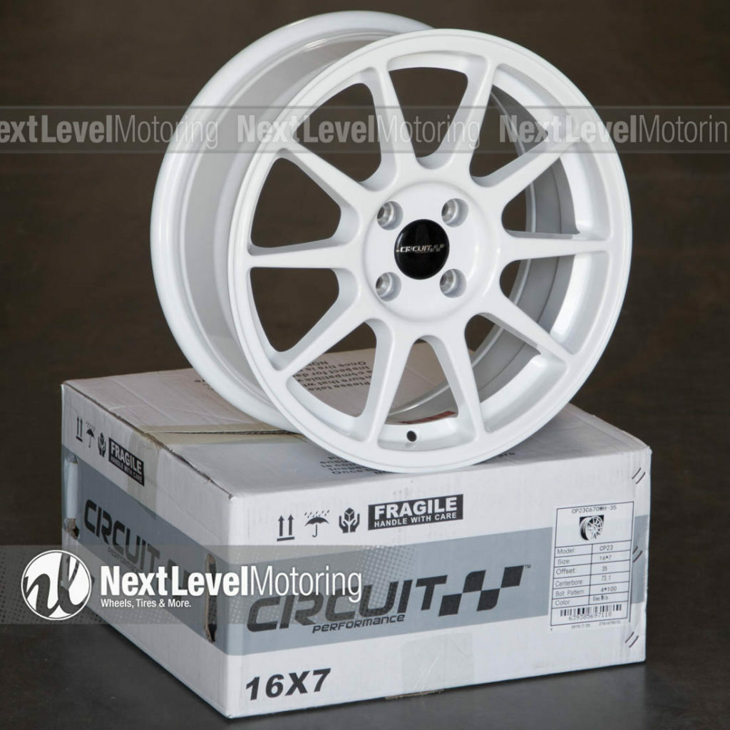 Circuit CP23 16x7 4x100 +35 Gloss White Wheels Type R Style Fits