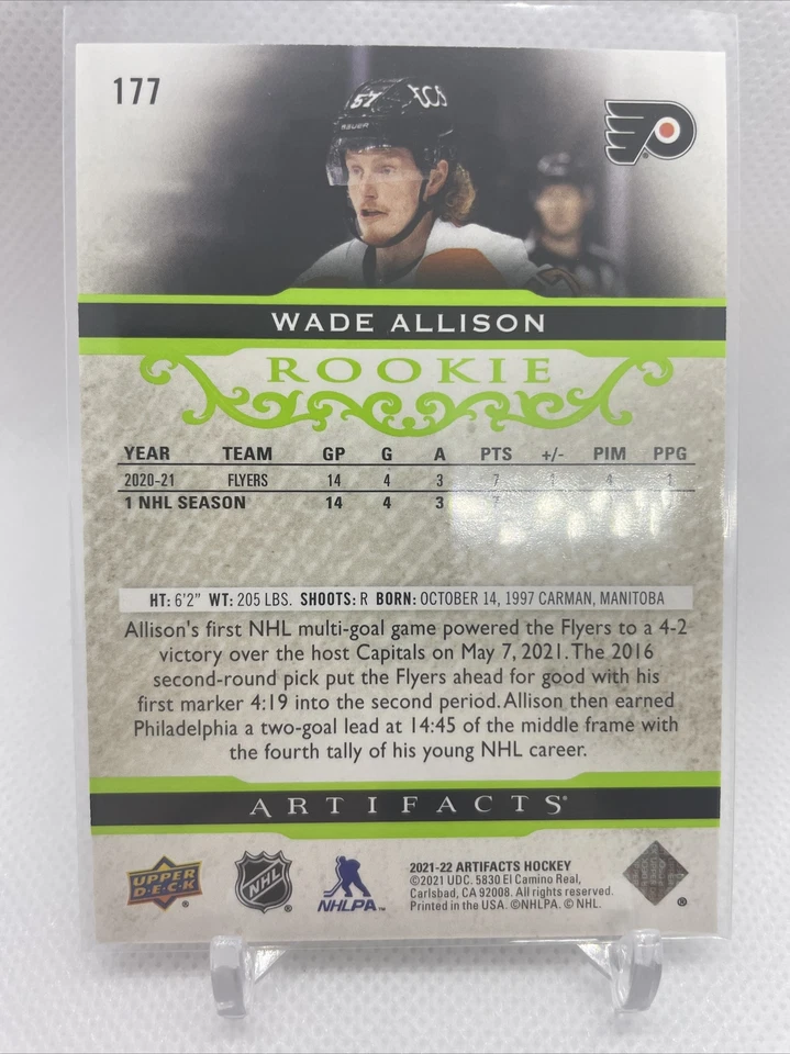 Wade Allison 2021-22 Upper Deck Artifacts GREEN Rookie RC #177 Flyers - Image 2 of 2