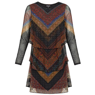 Desigual Lagen Freizeit Kleid Stufenkleid Semitransparent Boho Prints Knielang Ebay 
