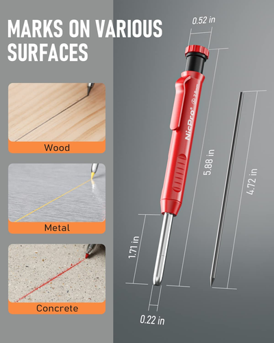 Carpenter Pencil with Sharpener, Mechanical Pencils Set with 26 Refills, Deep Ho - Picture 4 of 12