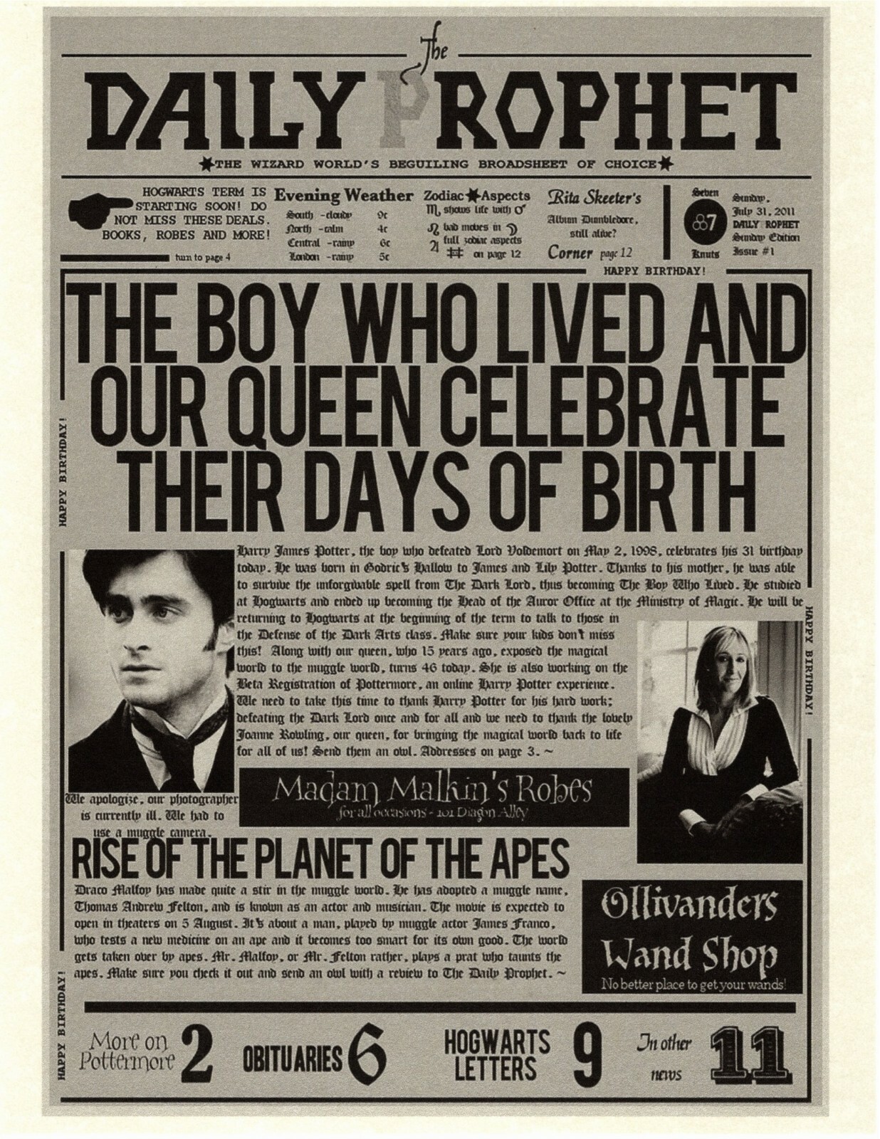 Harry Potter The Daily Prophet Boy Who Lived Flyer/Poster Prop/Replica |  eBay