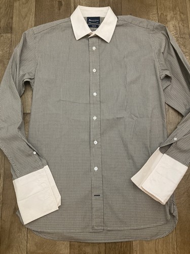 "Camisa de vestir Aquascutum para hombre a cuadros calce ajustado algodón mangas largas con botones 38""" - Imagen 3 de 14