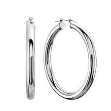 14K White Gold 3MM Shiny Round Tube Hoop Earrings, 40mm