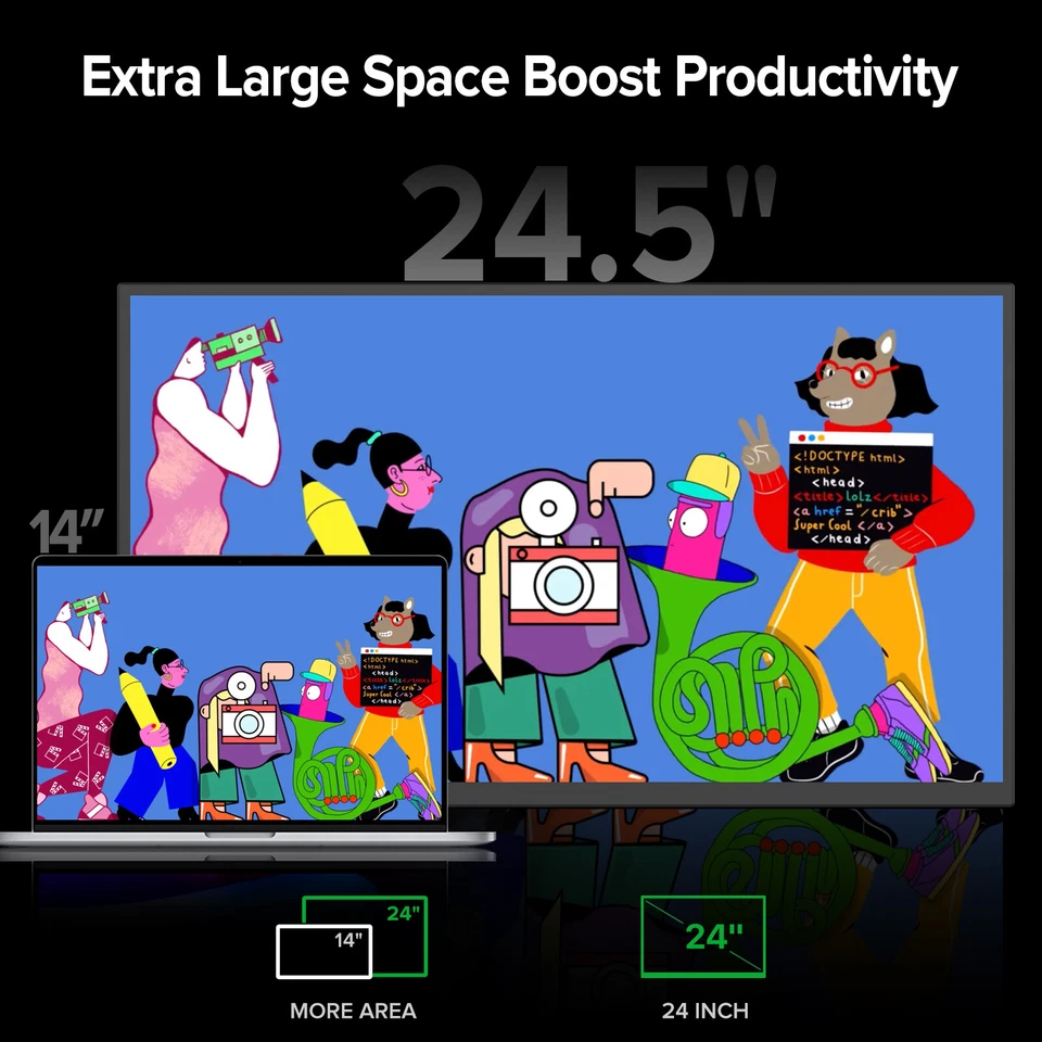 UPERFECT 24.5'' 2K 2560x1440 165Hz Portable Monitor PC Screen Freesync Gaming - Image 2 of 4