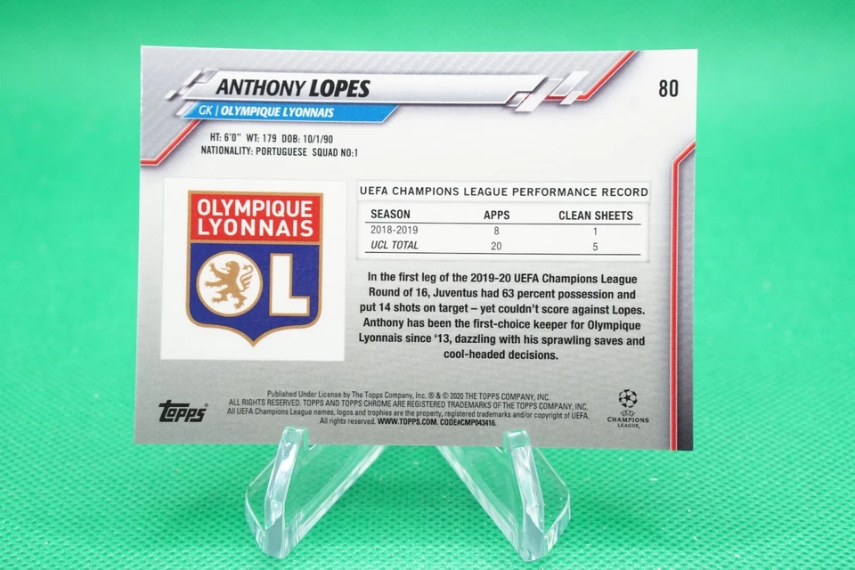 (2 Cards) 2019-20 Topps Chrome Sapphire UEFA Base #80 Anthony Lopes CDW - Image 2 of 4