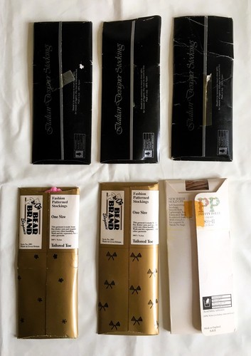 6 Vintage 1980s Stockings - Fucshia Peach Sunflower Pink Black Tan - Picture 4 of 4