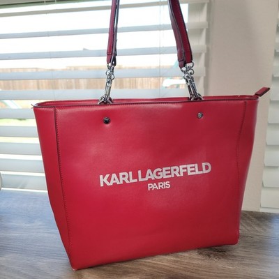 Karl Lagerfeld Paris Large Red Adele Tote Handbag Shoulder Bag Purse LH9BZ5AM