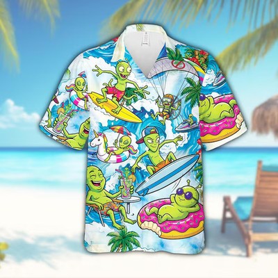 Funny Sci Fi Alien Surf Hawaiian Shirt