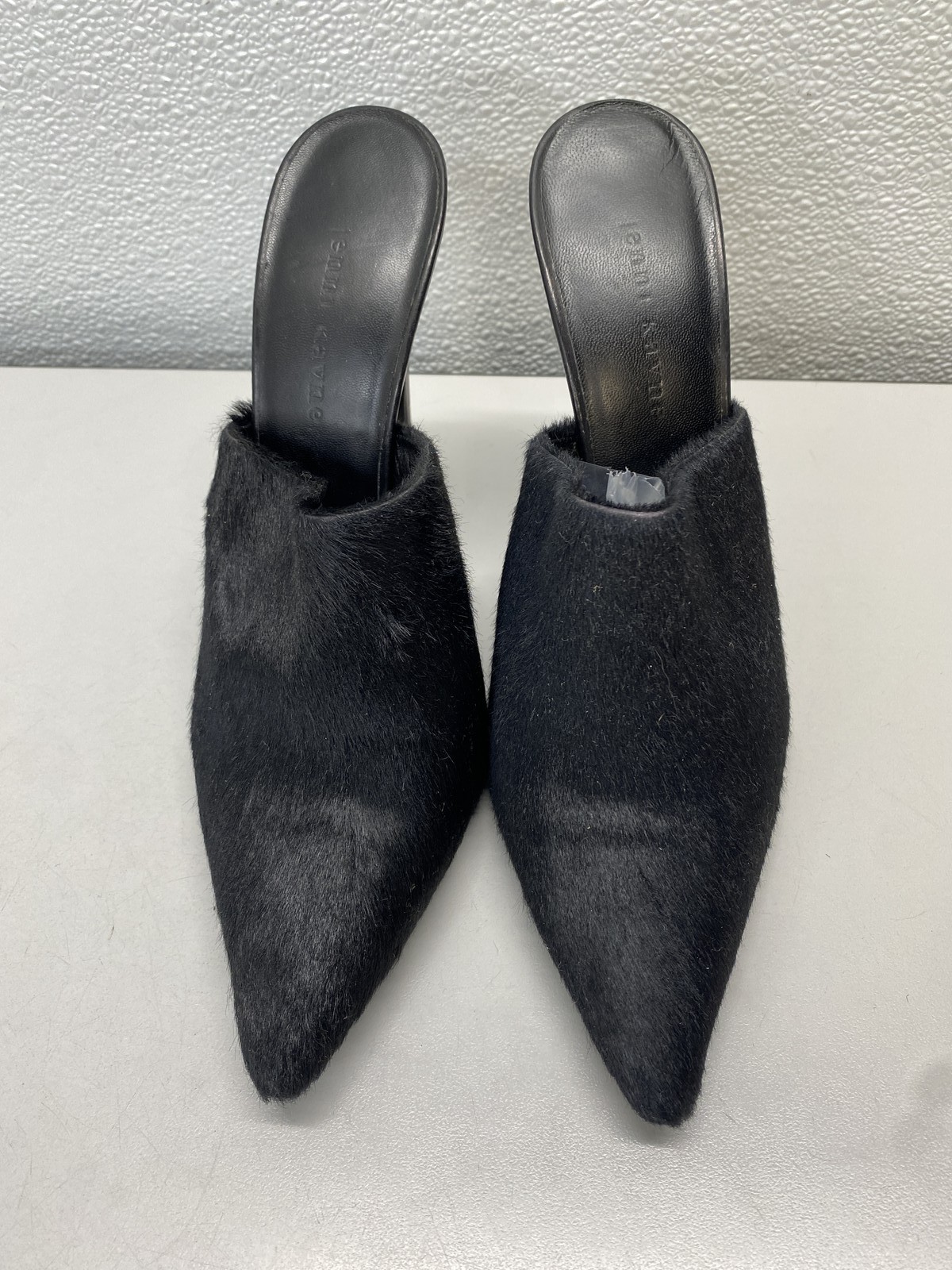 Jenni Kayne Womens Furry Pointed Toe Slip-on Heeled Mules Size 10 Black Preowned