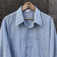 Vintage 60s-70s Butterfly Collar Paisley Button Up Shirt Sears King's Road Large