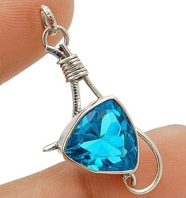 2 kt natürlicher makelloser Blautopas 925 massiv Sterlingsilber Anhänger Schmuck @B17-3