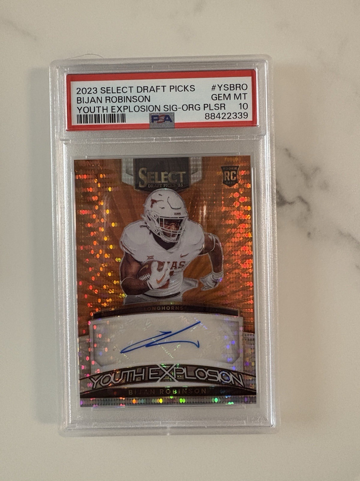 Bijan Robinson Panini Select Draft Picks Youth Explosion Signatures #YSBRO Orange Pulsar