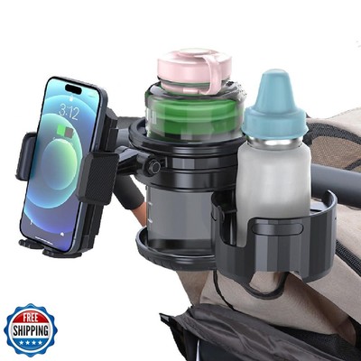 3-in-1 Stroller Cup Phone Holder Attachment, Universal Cup Holder with Adjust