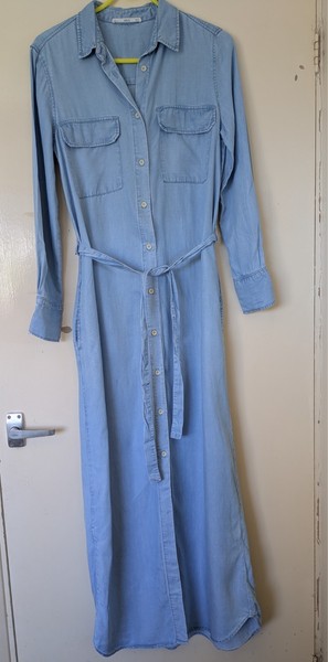 MNG Mango Blue Chambray Denim Maxi Shirt Dress Size M UK 10-12 Long Sleeve