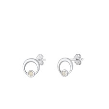 Sterling Silver Classic Crescent Moon Sun White Synthetic Opal Earrings .925 New