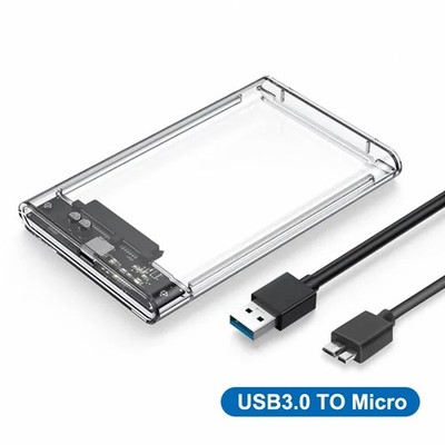 2.5'' SATA SSD External Hard Drive Case USB 3.0 5Gbps Clear Enclosure