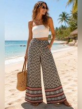 Pantalones Nekane NKN Emis Boho Pierna Ancha Palazzo Pequeños Nuevos con Etiquetas Resort