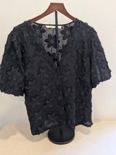 BODEN Top Blouse Flowers Black Size 20 puff sleeve Button down