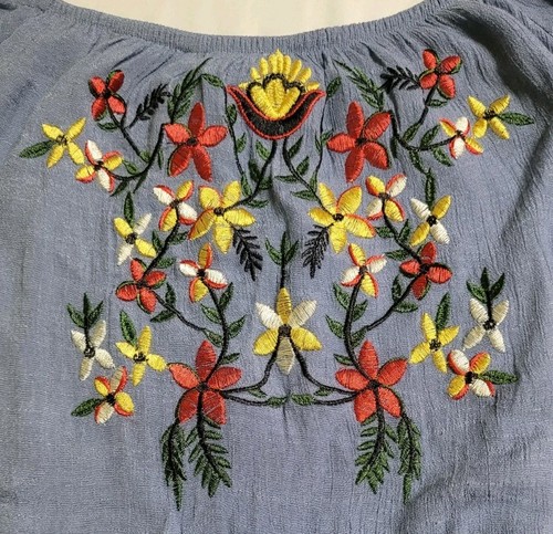 Rebellion Kleid Damen groß gestreift schulterfrei bestickt Blumen Mini blau - Bild 6 von 11