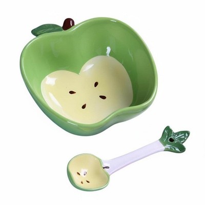 Keramik Geschirrset, Schale in Obstform, süßer Salatlöffel